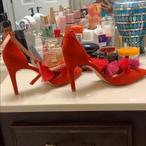 Antonio Melani red suede tassel heels